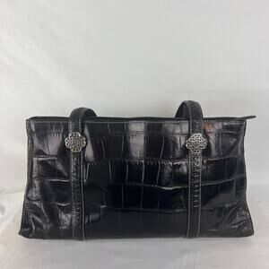 Brighton Black Croc Embossed Leather Shoulder Bag Rectangle Purse 14 x 8